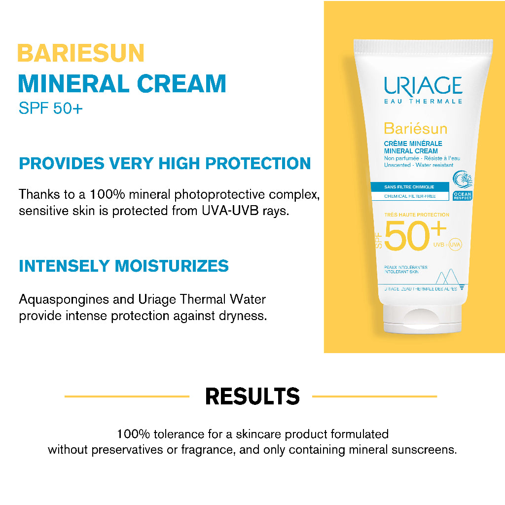 Uriage Bariesun Mineral Cream SPF50+ 100ml High Protection from UVA-UVB rays