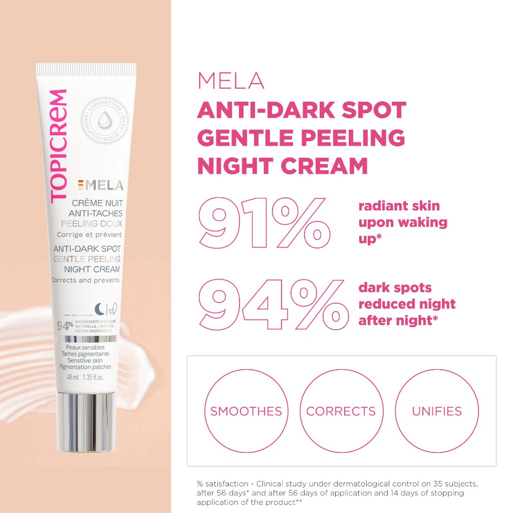 Topicrem Mela Anti-dark Spot Gentle Peeling Night Cream 40ml Overnight Dark Spots Corrector for All Skin Types